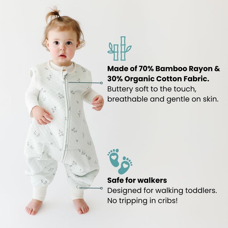 Tealbee Dreamsuit Toddler Sleep Sack with Feet - Walker Sleep Bag with Legs, Rayon made from Bamboo, Summer 0.8 TOG, 2-Way Zipper, 2T-3T - Croissant - Image 2